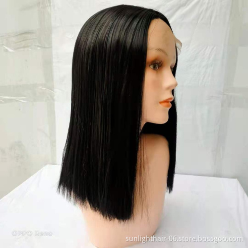 Free shipping 1b# natural Black Glueless HeatResistant synthetic hair wigs extension fiber hair ponytails with lace front
